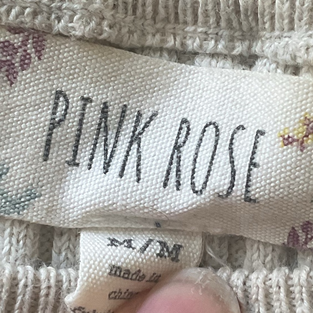 Pink Rose Color block Ribbed Crew Neck Fall Sweater - Picture 2 of 9